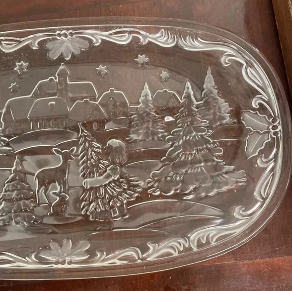 Vintage Mikasa Christmas Carol Crystal Glass Serving Platter 15×9 1/2 - Picture 3 of 5